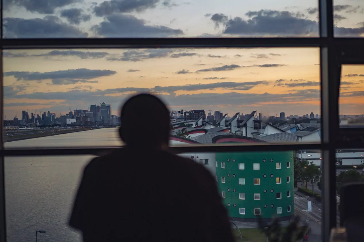 Student Overlooking Docklands Campus UEL Clearing 2018 