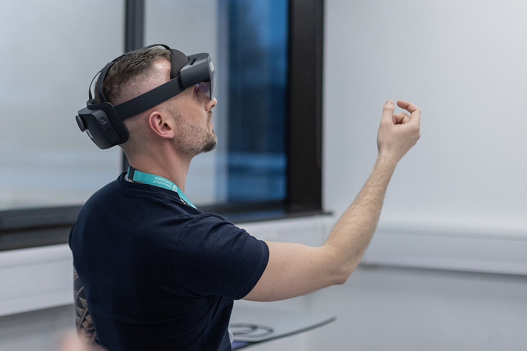 A man uses the latest in AR and VR technology equipment in our Hospital and Primary Care Training Hub.