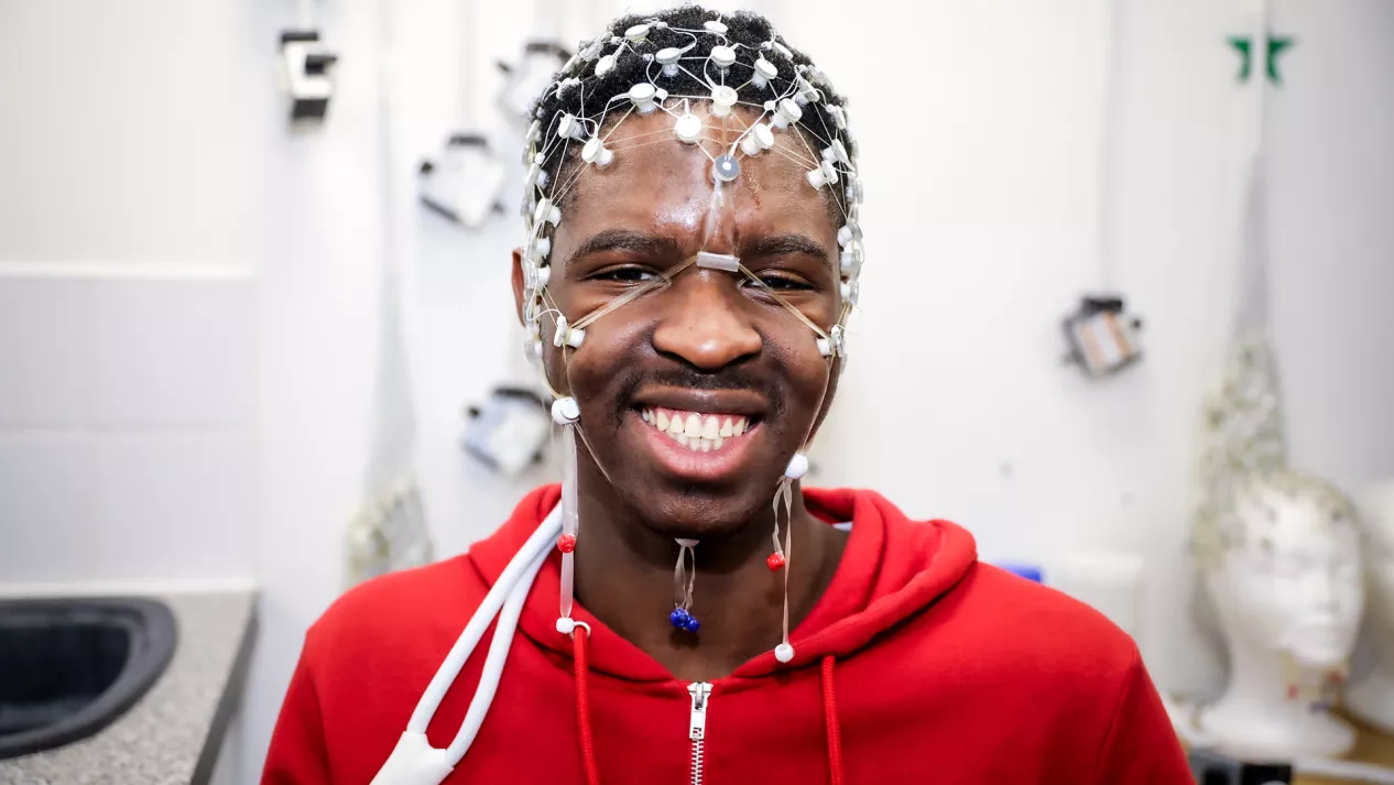 Man with electrodes on his head