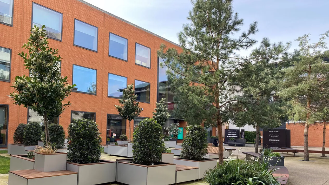 Stratford Library external with trees in front